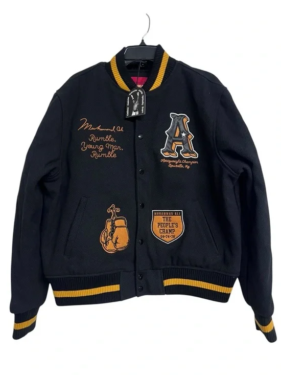 NWT Shoe Palace x Muhammad Ali Worldwide Black Embroidered Varsity Jacket